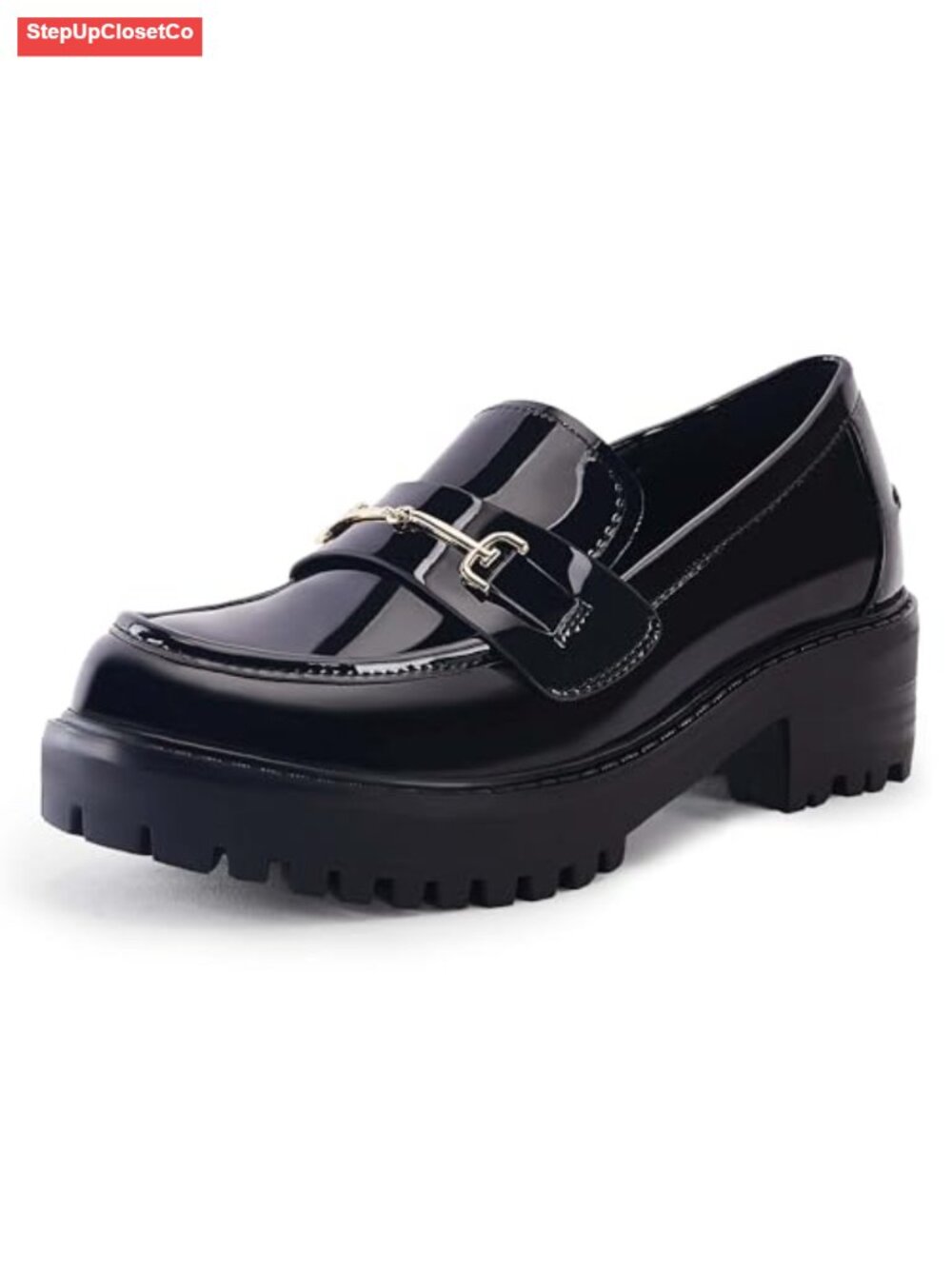 Chunky Platform Heel Loafers Slip On Patent Leather Lug Sole Women's Shoes